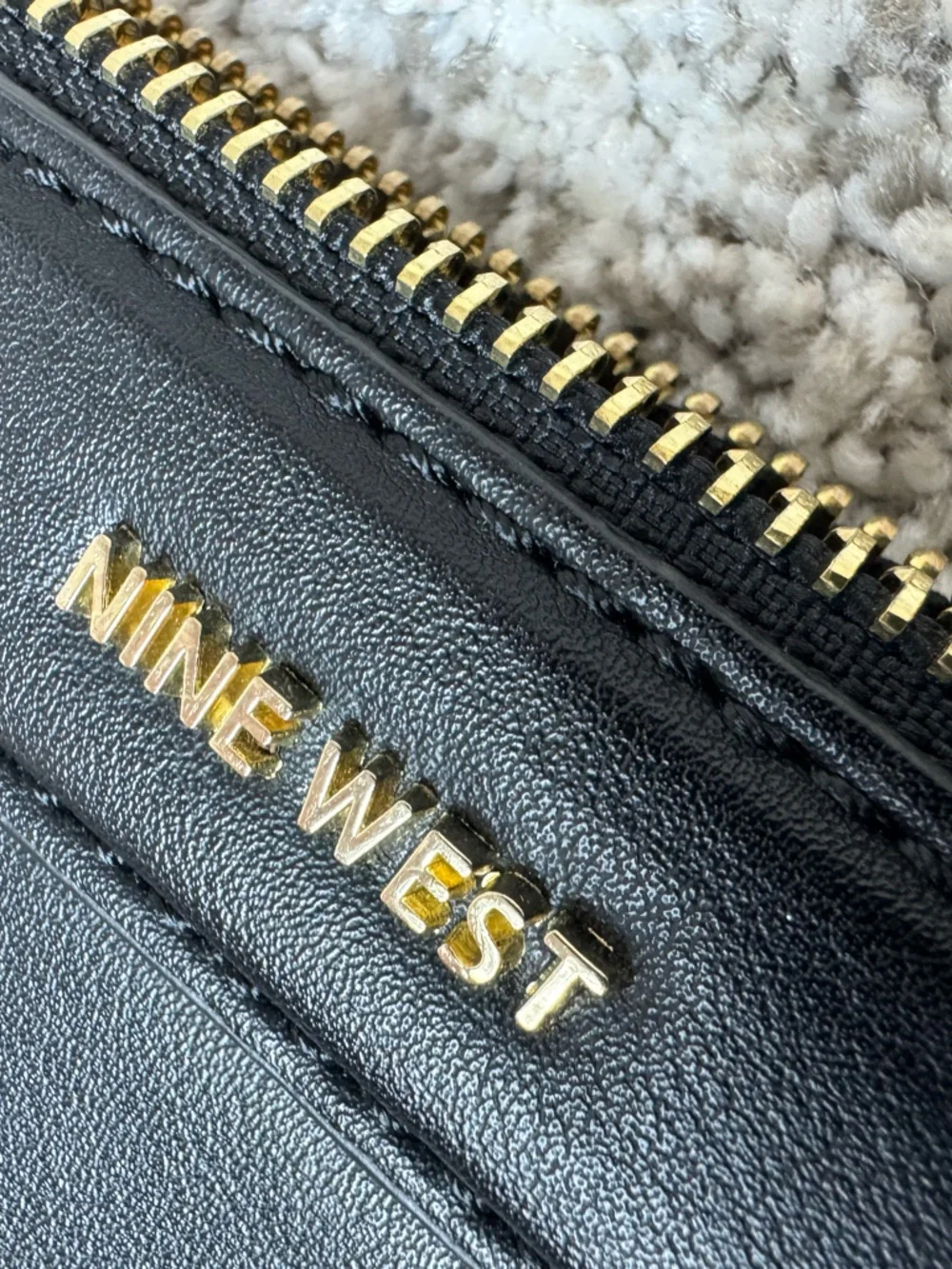 Nine West Black Vegan Leather Wristlet Clutch Bag Gold Hardware Minimalist Chic